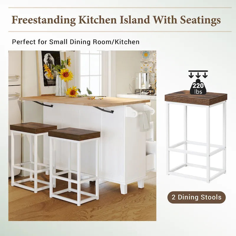 3-Piece Farmhouse Dining Set with Drop Leaf & 2 Chairs