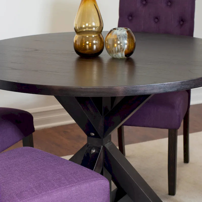 Modern Style 5-Piece Dining Set with Cross Base Round Table and 4 Button Tufted Linen Upholstered Chairs