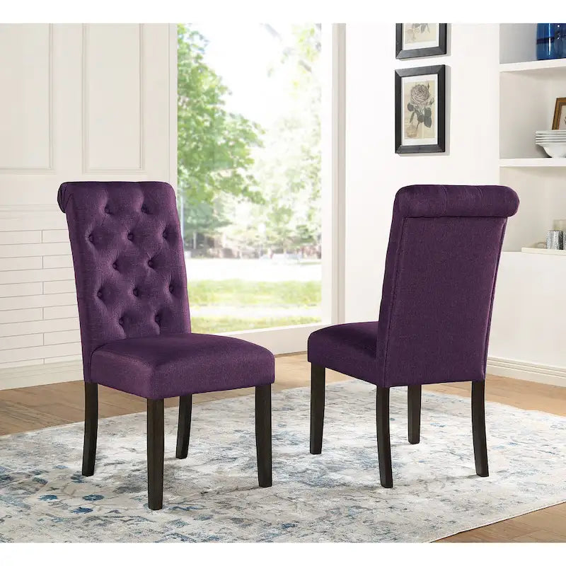 Modern Style 5-Piece Dining Set with Cross Base Round Table and 4 Button Tufted Linen Upholstered Chairs