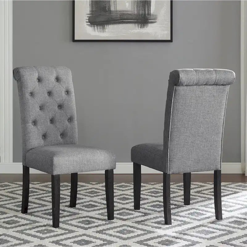 Modern Style 5-Piece Dining Set with Cross Base Round Table and 4 Button Tufted Linen Upholstered Chairs