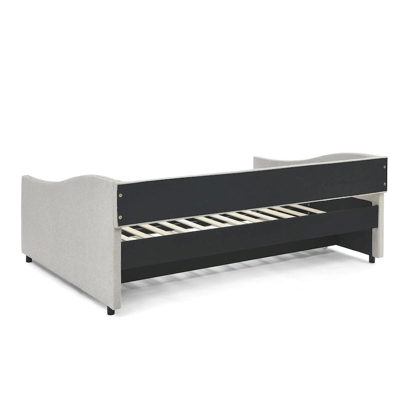 Upholstered Daybed Frame with Trundle & Tufted Backrest