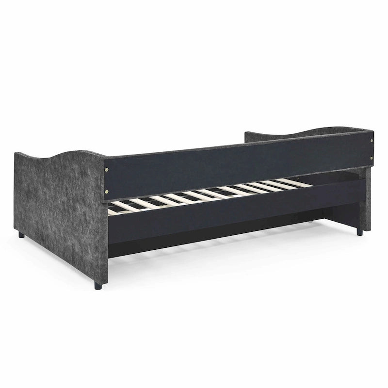 Upholstered Daybed Frame with Trundle & Tufted Backrest
