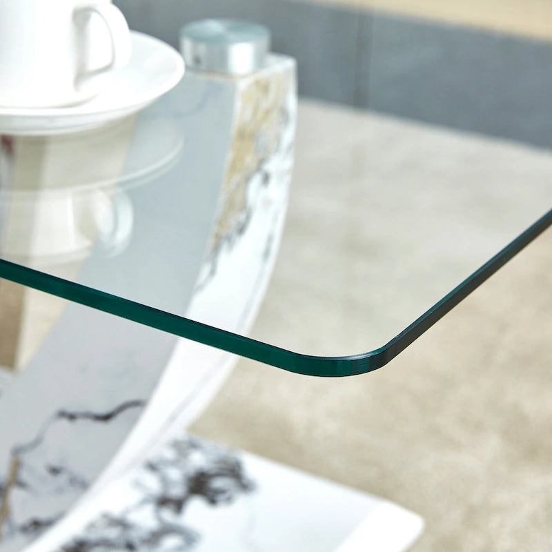 43.3 Modern Rectangular Coffee Table with Stainless Steel Decorative Columns and Thick Base Support