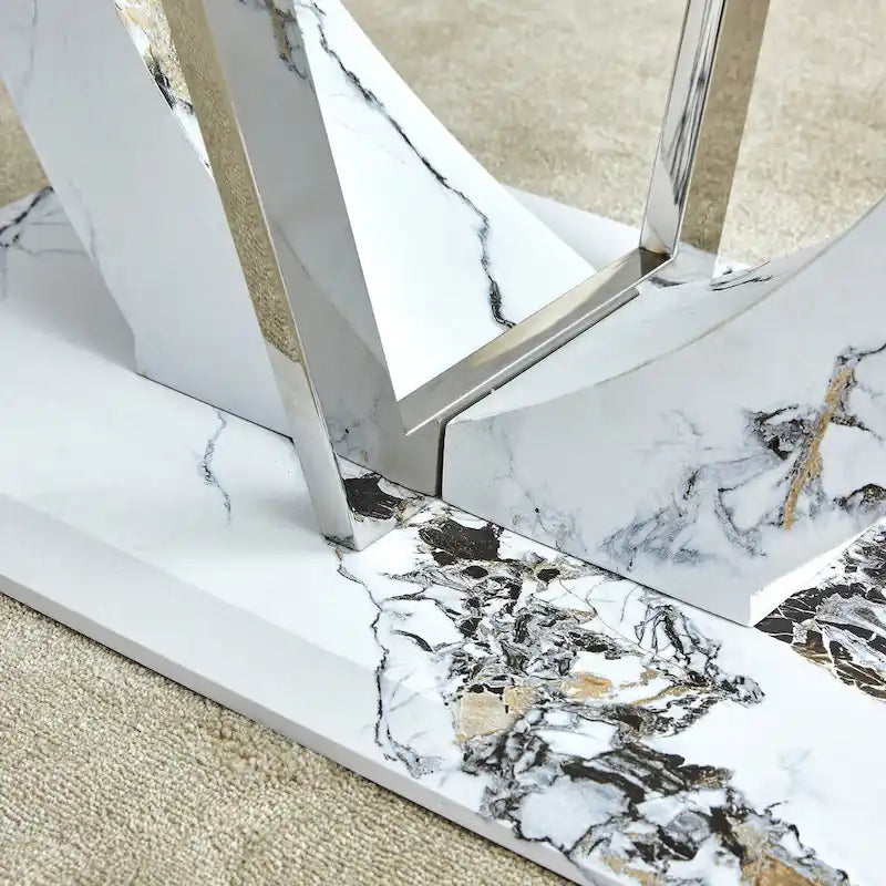 43.3 Modern Rectangular Coffee Table with Stainless Steel Decorative Columns and Thick Base Support