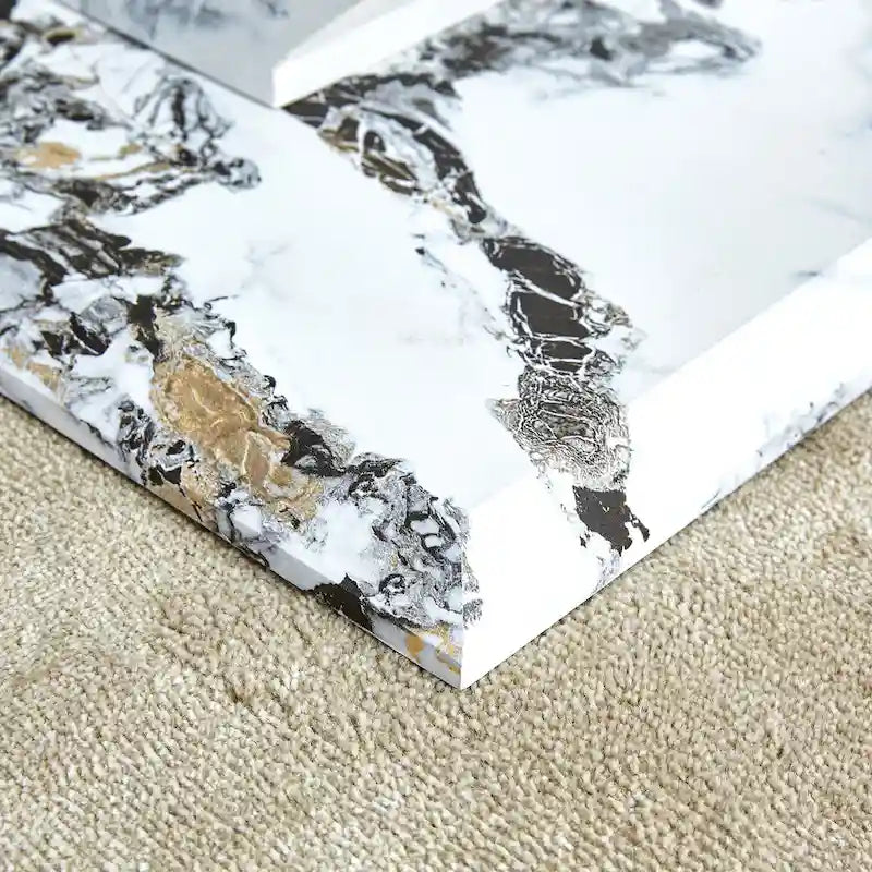 43.3 Modern Rectangular Coffee Table with Stainless Steel Decorative Columns and Thick Base Support