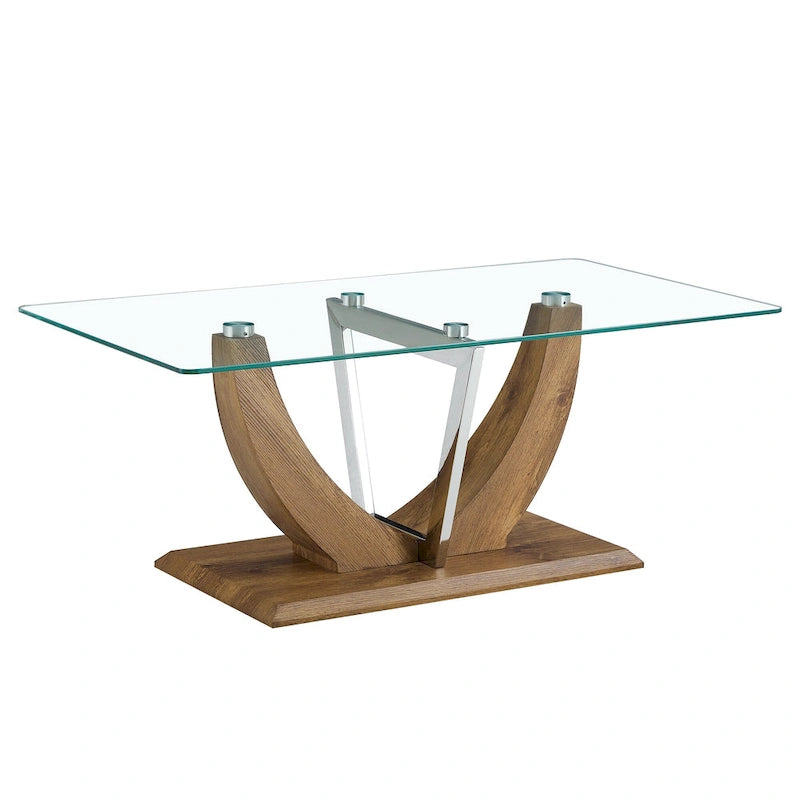 43.3 Modern Rectangular Coffee Table with Stainless Steel Decorative Columns and Thick Base Support