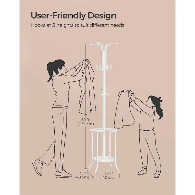 Modern Tall Freestanding Coat Rack with Metal Frame and Umbrella Holder for Home and Office - 15.7D x 15.7W x 68.9H