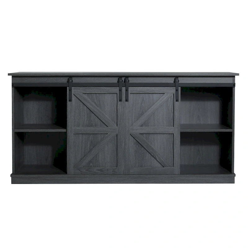 Farmhouse Wood TV Stand with Sliding Barn Door