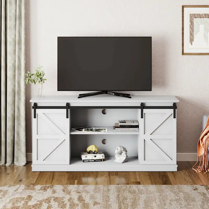 Farmhouse Wood TV Stand with Sliding Barn Door