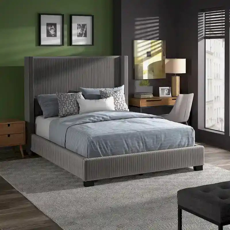 Cesky Pleated Velvet Wingback Bed
