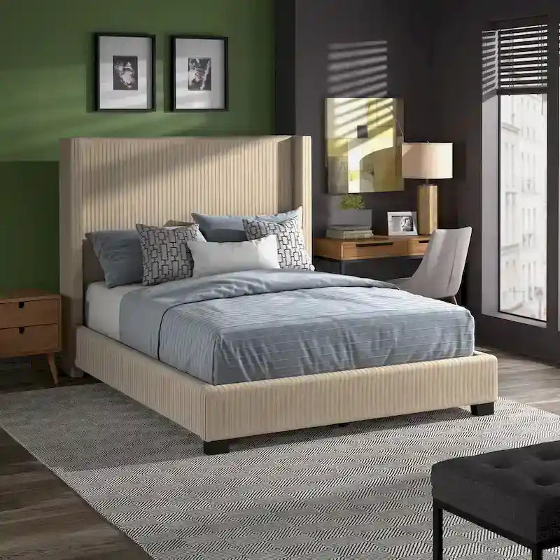 Cesky Pleated Velvet Wingback Bed
