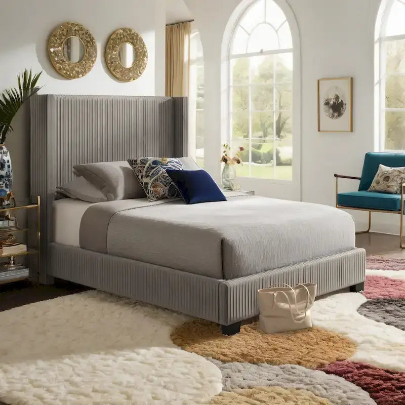 Cesky Pleated Velvet Wingback Bed