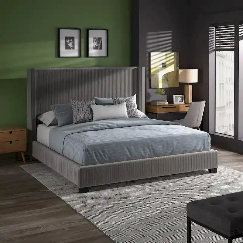 Cesky Pleated Velvet Wingback Bed