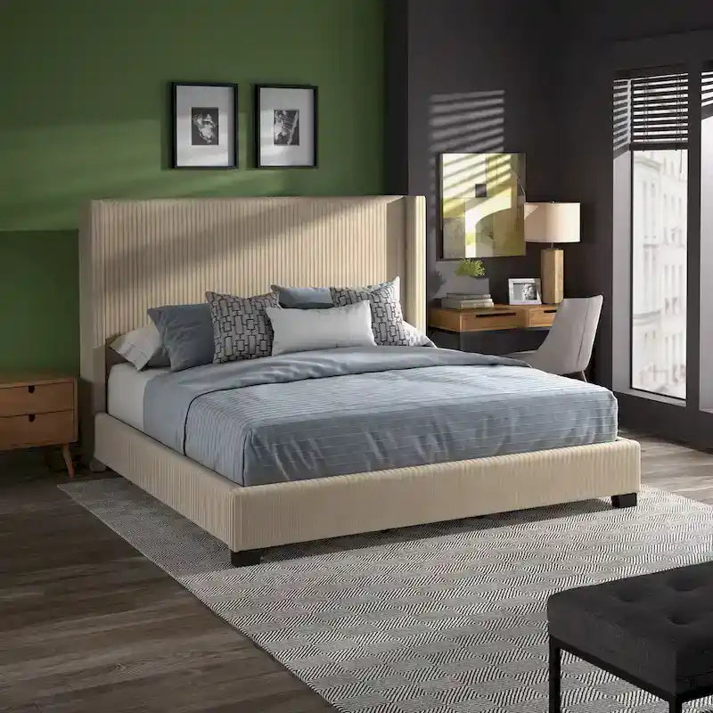 Cesky Pleated Velvet Wingback Bed