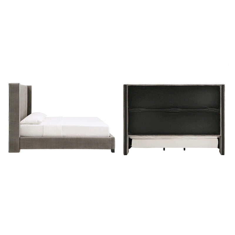 Cesky Pleated Velvet Wingback Bed