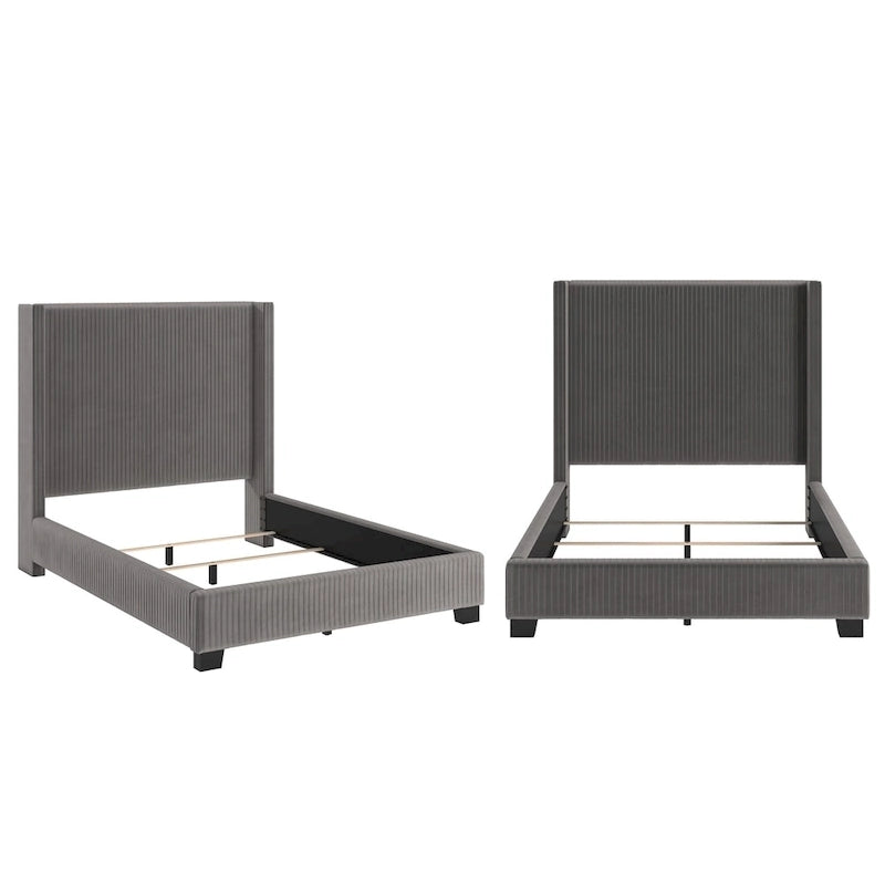 Cesky Pleated Velvet Wingback Bed