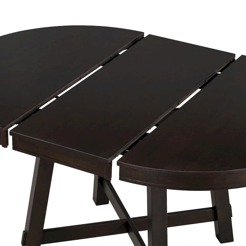 TREXM Farmhouse Round Extendable Dining Table with 16 Leaf Wood Kitchen Table