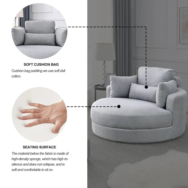 Welike Swivel Accent Barrel Modern Grey Sofa Lounge Club Big Round Chair with Storage Ottoman