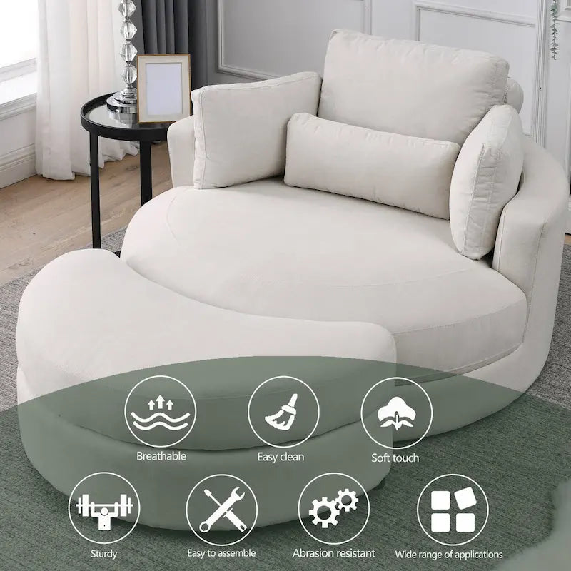 Welike Swivel Accent Barrel Modern Grey Sofa Lounge Club Big Round Chair with Storage Ottoman