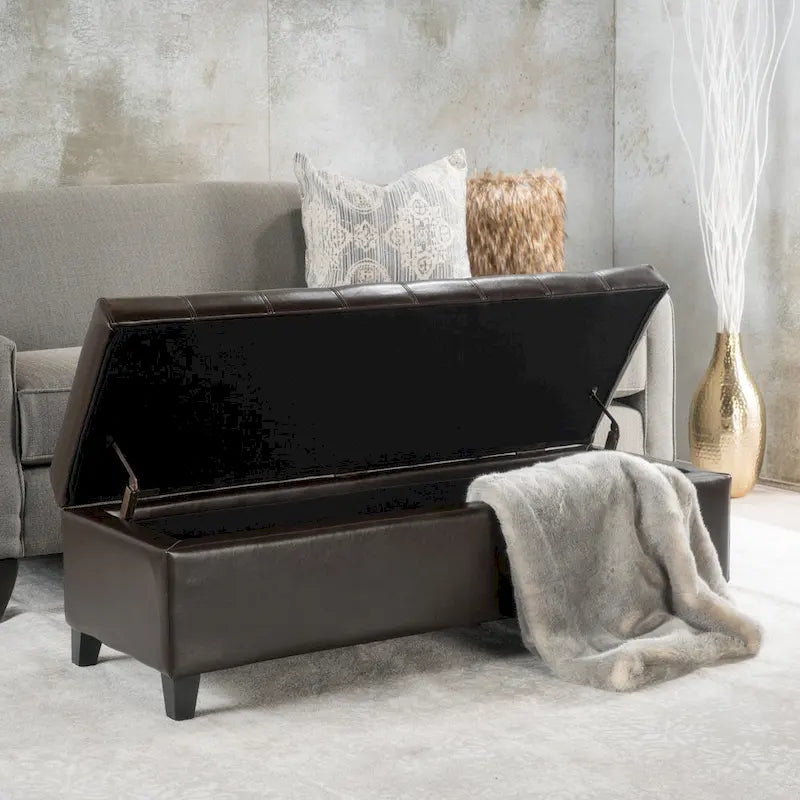 Mission Brown Tufted Faux Leather Ottoman Storage Bench by Christopher Knight Home