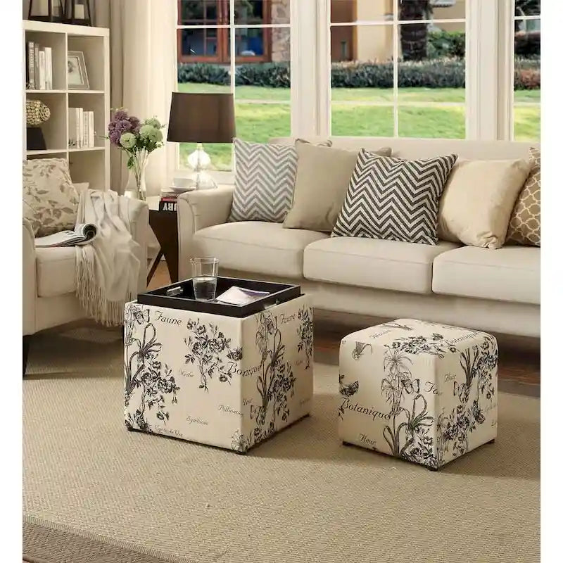 Convenience Concepts Designs4Comfort Park Avenue Single Ottoman with Stool and Reversible Tray