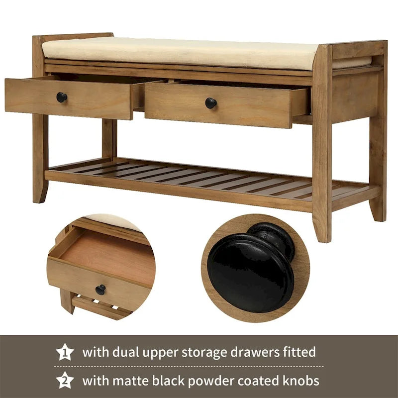 Merax Multipurpose Storage Bench Shoe Rack with Cushioned Seat and Drawers