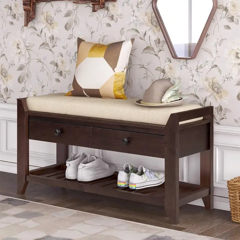 Merax Multipurpose Storage Bench Shoe Rack with Cushioned Seat and Drawers