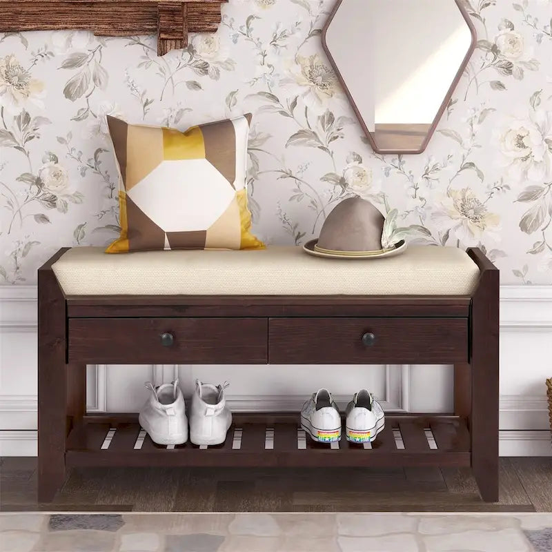 Merax Multipurpose Storage Bench Shoe Rack with Cushioned Seat and Drawers