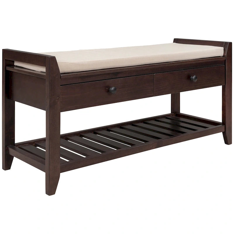Merax Multipurpose Storage Bench Shoe Rack with Cushioned Seat and Drawers