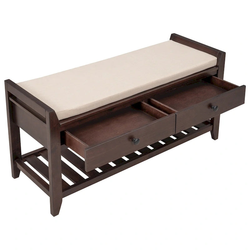 Merax Multipurpose Storage Bench Shoe Rack with Cushioned Seat and Drawers