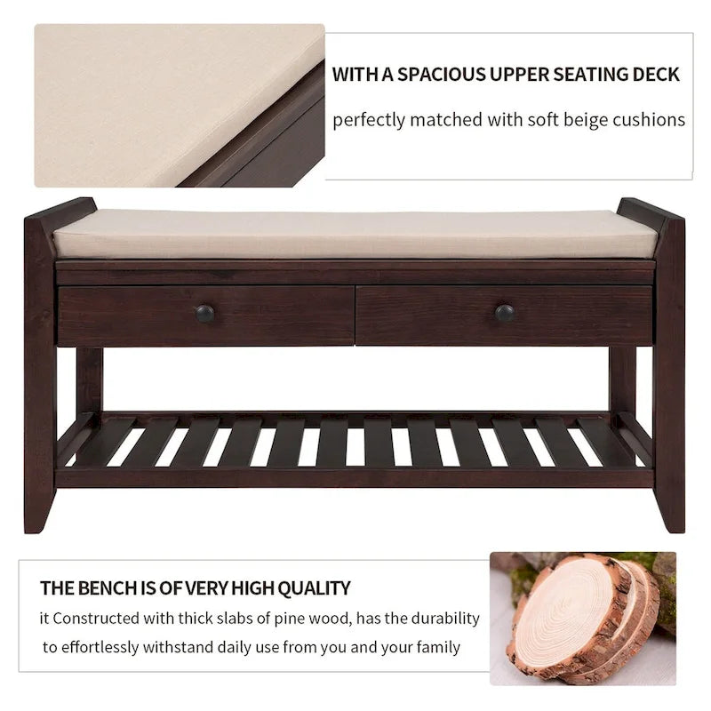 Merax Multipurpose Storage Bench Shoe Rack with Cushioned Seat and Drawers