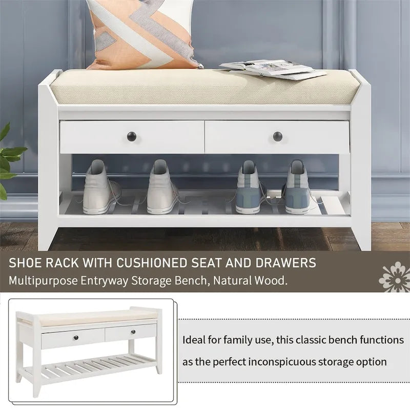 Merax Multipurpose Storage Bench Shoe Rack with Cushioned Seat and Drawers