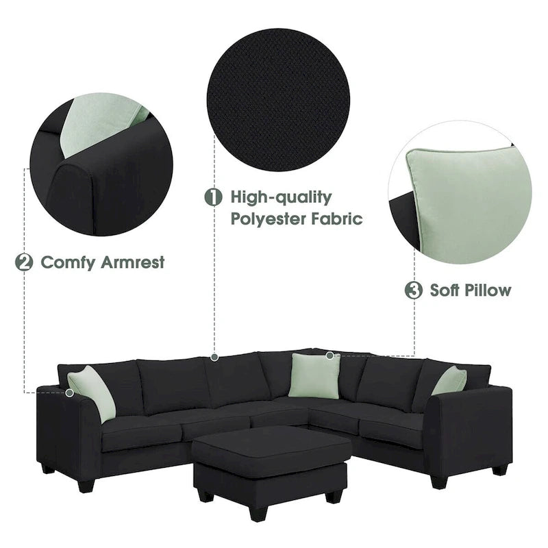 Merax 112*87 Sectional Sofa Couches Living Room Sets 7 Seats Modular Sectional Sofa