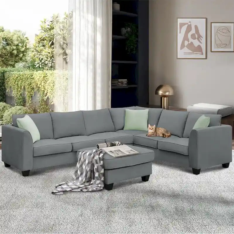 Merax 112*87 Sectional Sofa Couches Living Room Sets 7 Seats Modular Sectional Sofa