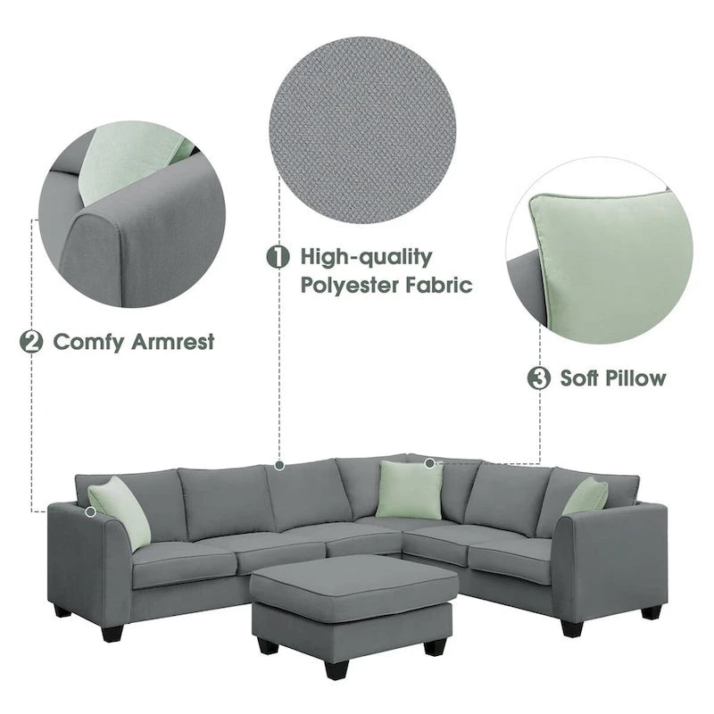 Merax 112*87 Sectional Sofa Couches Living Room Sets 7 Seats Modular Sectional Sofa