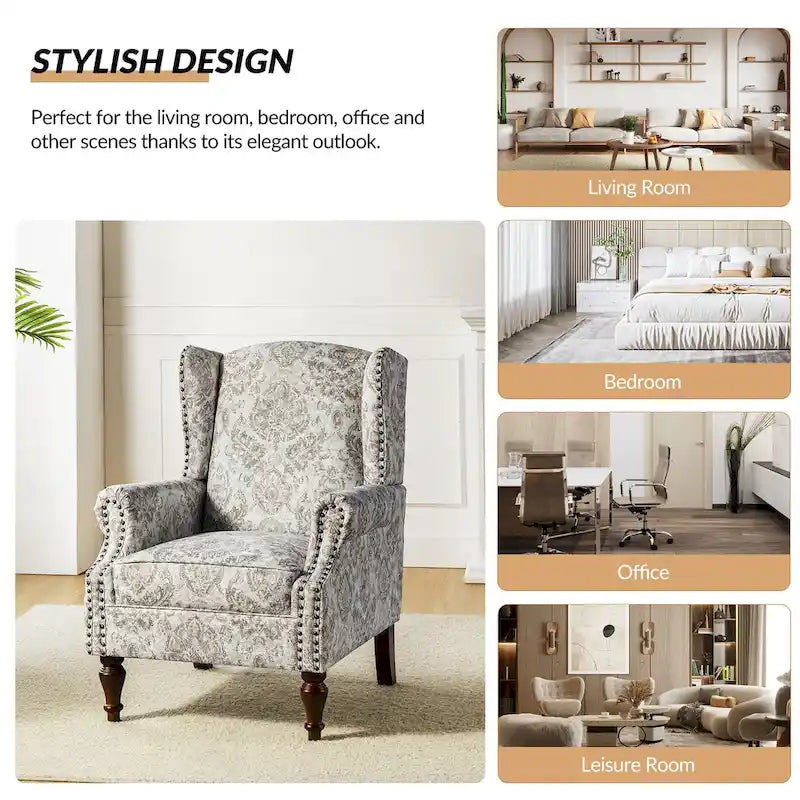 Gott Traditional Wingback Armchair with Solid Wood Legs Set of 2 by HULALA HOME