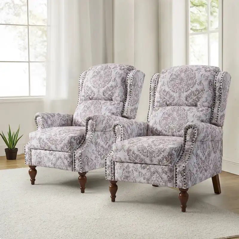 Terri Classic Cutaway Arms with Nailheads Manual Recliner for Living Room Set of 2 by HULALA HOME