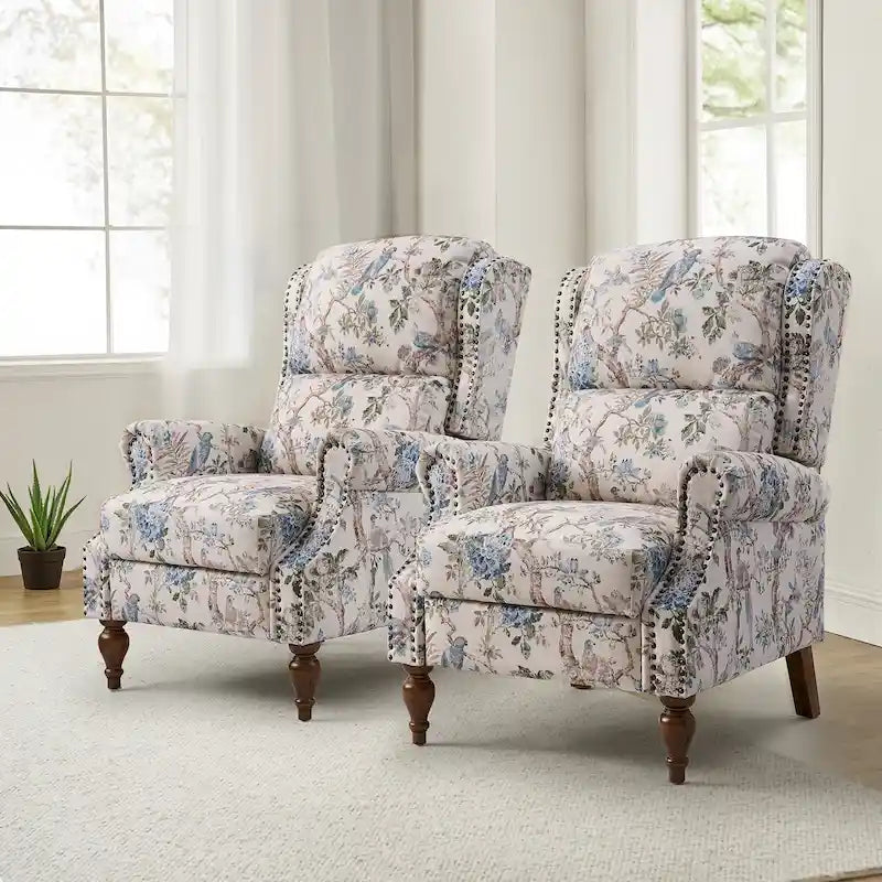Terri Classic Cutaway Arms with Nailheads Manual Recliner for Living Room Set of 2 by HULALA HOME