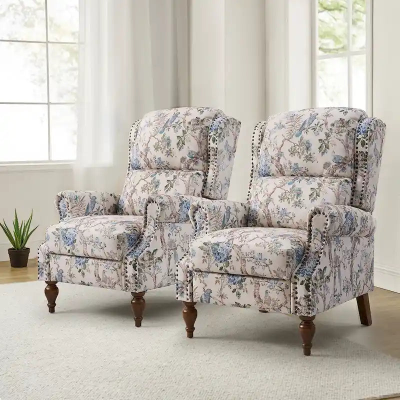Terri Classic Cutaway Arms with Nailheads Manual Recliner for Living Room Set of 2 by HULALA HOME