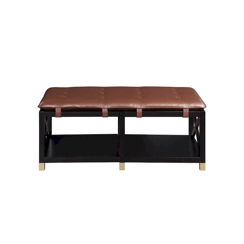 Transitional Wood Storage Bench with Removable Faux Leather Cushions by Furniture of America