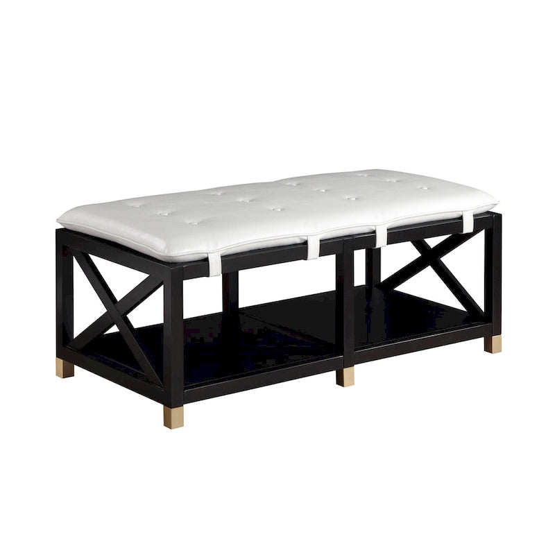 Transitional Wood Storage Bench with Removable Faux Leather Cushions by Furniture of America