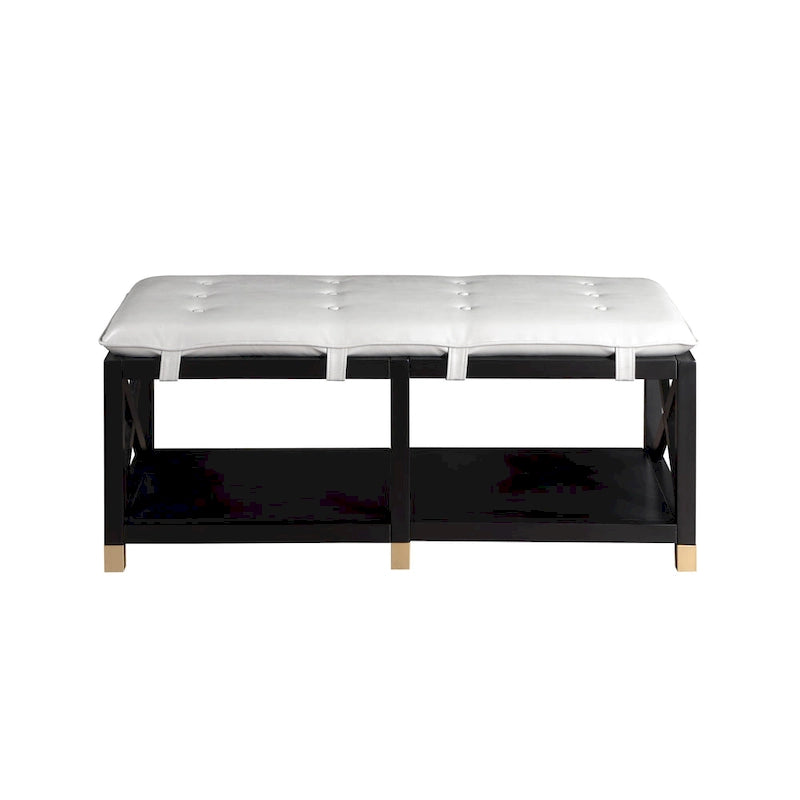 Transitional Wood Storage Bench with Removable Faux Leather Cushions by Furniture of America