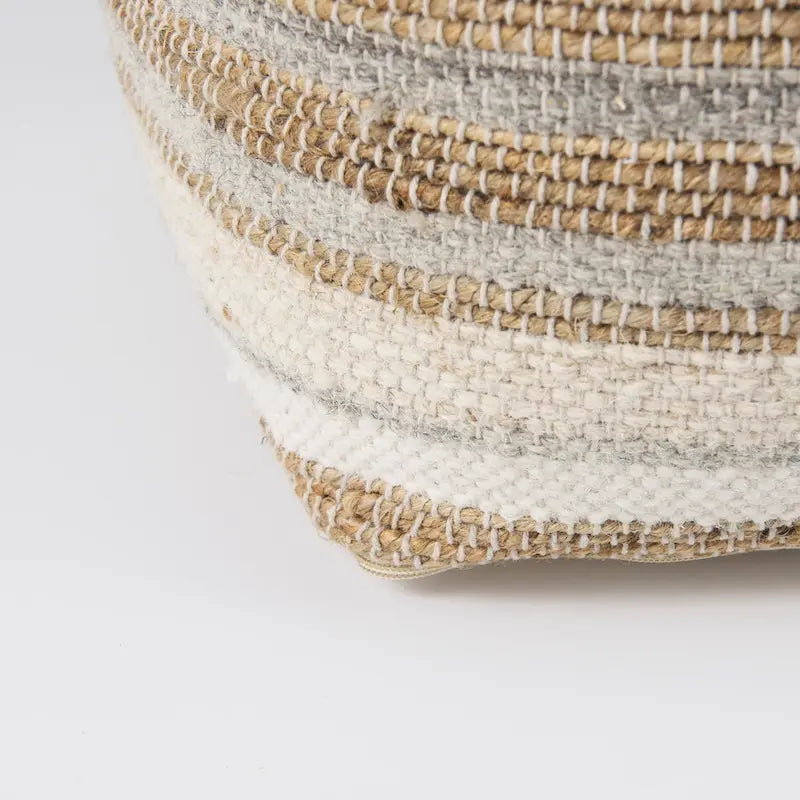 Aahana Multi-Colored Striped Hemp and Cotton Square Pouf