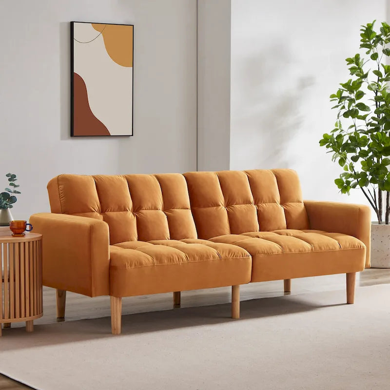 VANOMi 79.52W Modern Velvet Convertible Sofa For Guest Room Living Room