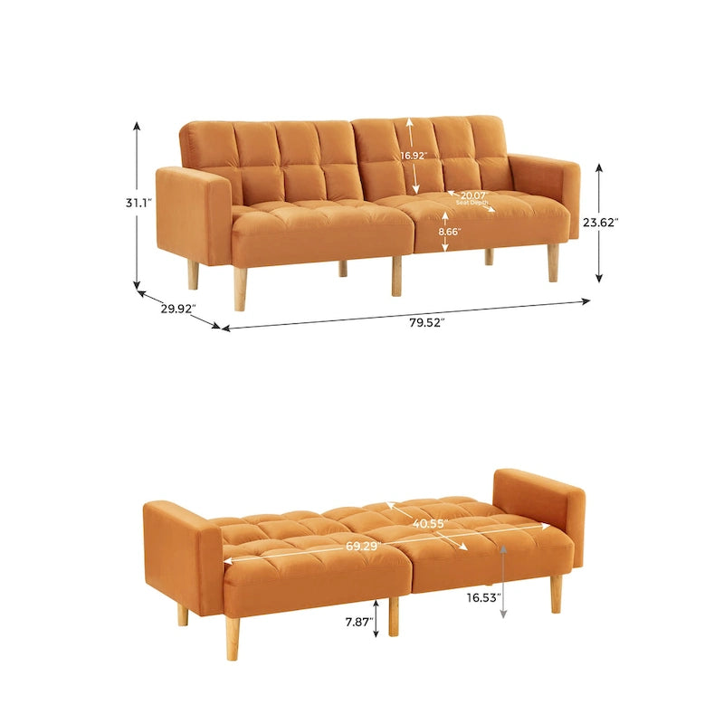 VANOMi 79.52W Modern Velvet Convertible Sofa For Guest Room Living Room