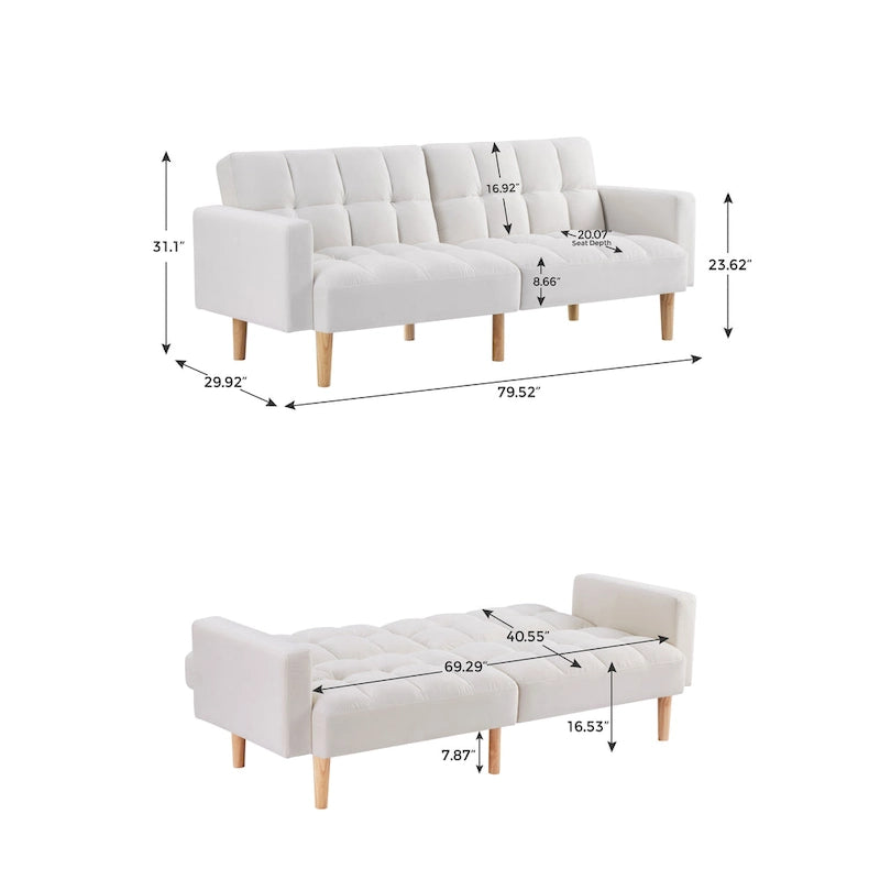 VANOMi 79.52W Modern Velvet Convertible Sofa For Guest Room Living Room