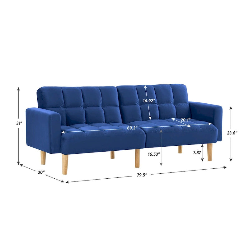 VANOMi 79.52W Modern Velvet Convertible Sofa For Guest Room Living Room