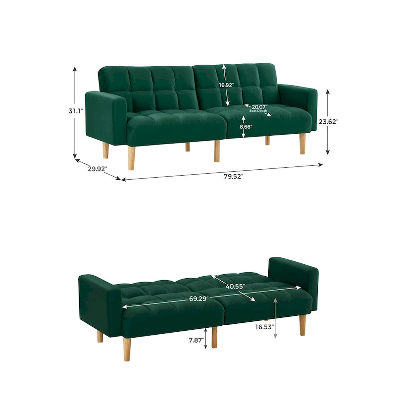 VANOMi 79.52W Modern Velvet Convertible Sofa For Guest Room Living Room