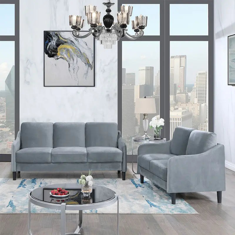 Mid-century Modern Upholstered Velvet Sofa Set with Armchair, Loveseat, 3-Seater Sofa
