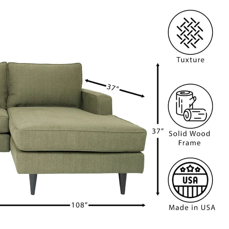 Coast to Coast Sofas Contemporary L Shaped Sectional Sofa Polyester Fabric Solid Wood Frame Upholstered
